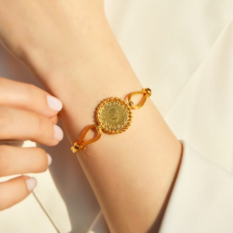 Dorika Çerçeveli Çeyrekli Hasır Altın Bileklik 