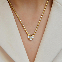 Taşlı Tasarım Balıksırtı Altın Kolye