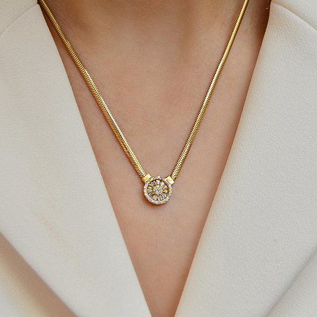 Taşlı Tasarım Balıksırtı Altın Kolye